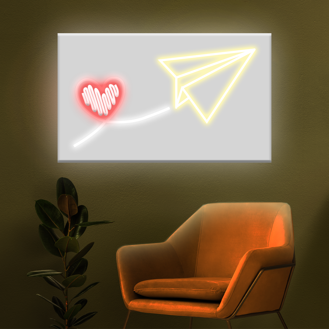 Quadro in Forex a LED Aereoplanino di carta con Cuore