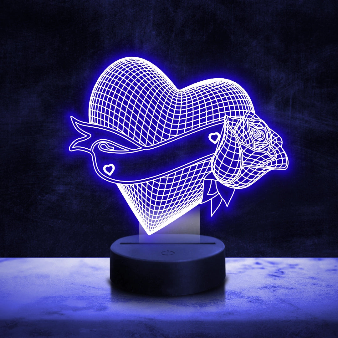 Lampada a LED Cuore con Rosa