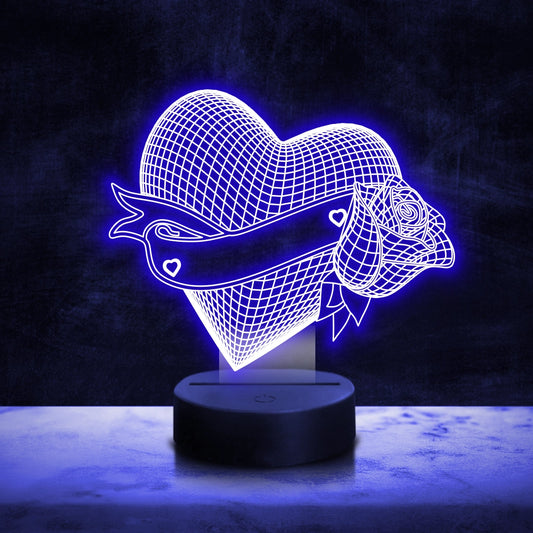 Lampada a LED Cuore con Rosa